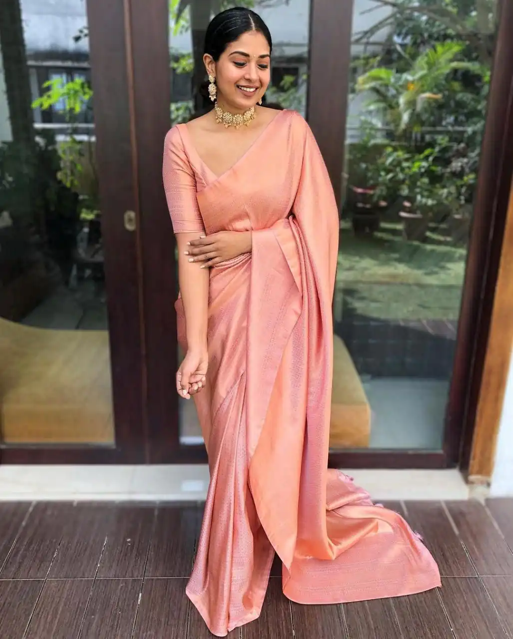 Peach Soft Lichi Silk Lace Work Border Saree | Sarees, Bollywood Sarees, Creative Sarees, Designer Sarees, Embroidered Sarees, Ethnic Saree, Modern Digital sarees, Party Wear Sarees