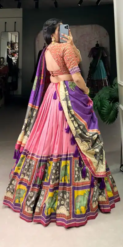 Peach Tasar Kalamkari Lehenga Choli | Lehenga, Bollywood Lehenga, Creative Lehenga, Designer Lehenga, Embroidered Lehenga, Party Wear Lehenga