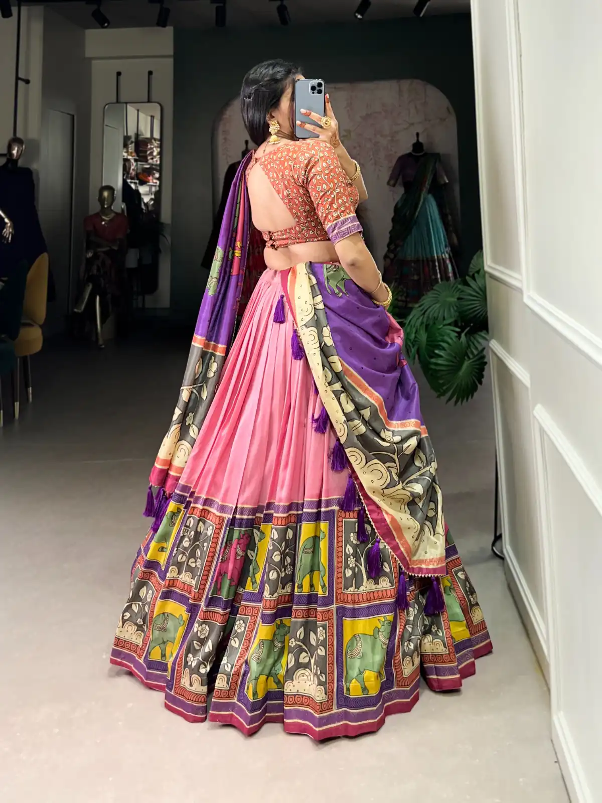 Peach Tasar Kalamkari Lehenga Choli | Lehenga, Bollywood Lehenga, Creative Lehenga, Designer Lehenga, Embroidered Lehenga, Party Wear Lehenga