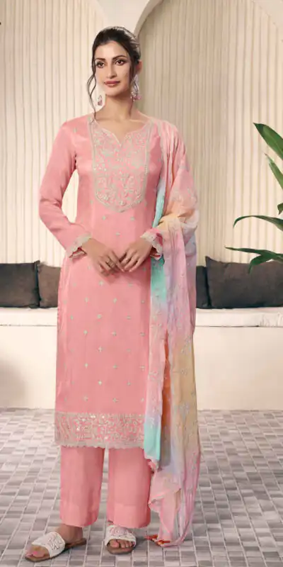 Peach Vichitra Digital Print Embroidery Work Salwar Suit | Jump Suits, Salwar suit, Casual Suits, Creative suits, Designer Suits, Palazzo Suits, Party Wear Suits, Patiala Suits, Straight Suits