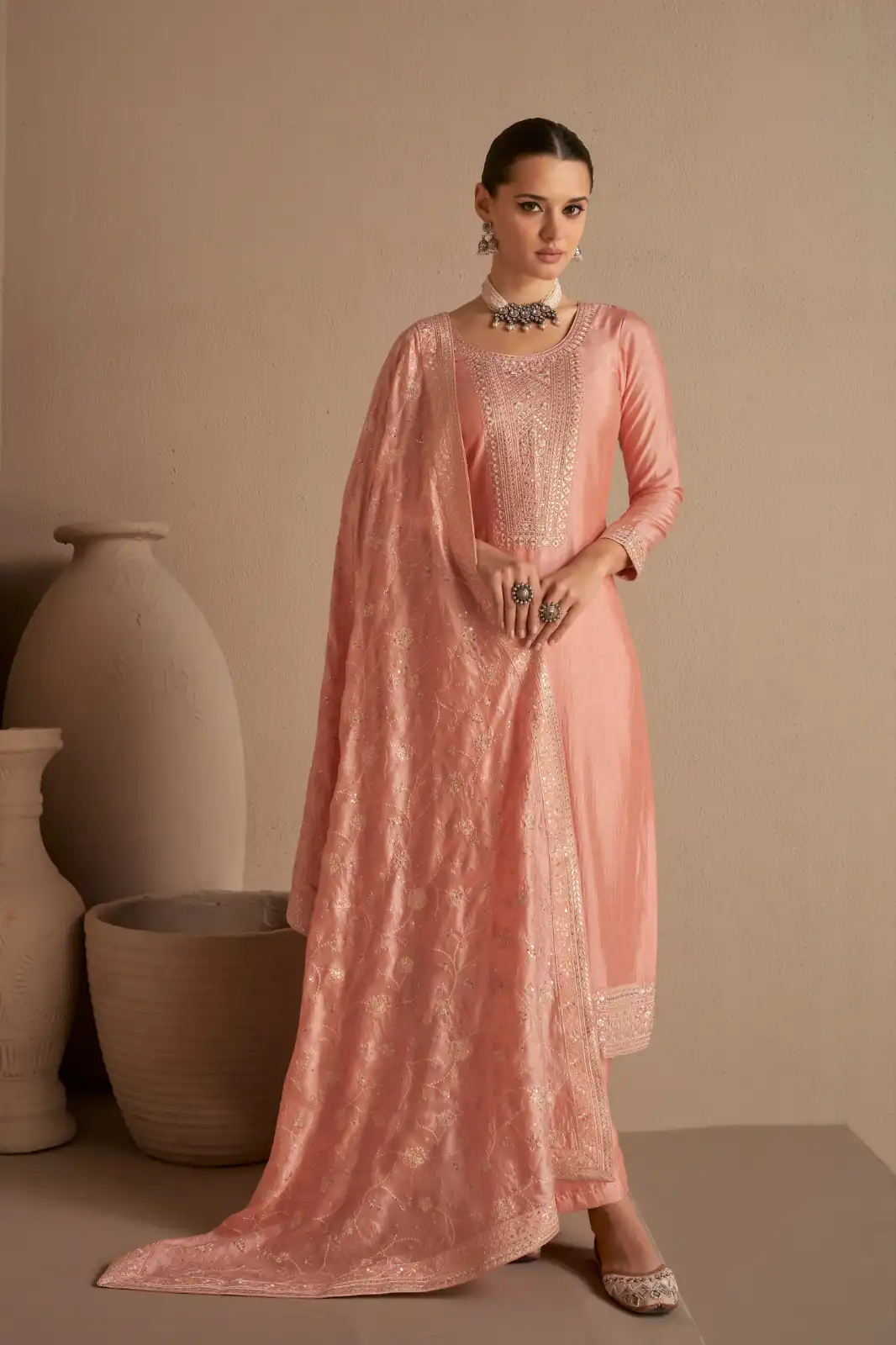 Peach Vichitra Embroidery Stone Work Salwar Suit | Jump Suits, Tops & Bottoms, Track Suits, Salwar suit, Casual Suits, Creative suits, Designer Suits, Palazzo Suits, Party Wear Suits, Patiala Suits, Straight Suits, Trendy Wear