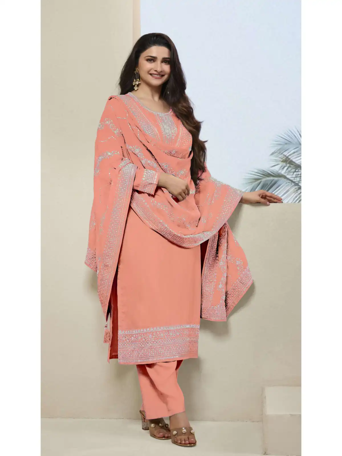 Peach Vichitra Embroidery Work Salwar Suit | Jump Suits, Salwar suit, Casual Suits, Creative suits, Designer Suits, Palazzo Suits, Party Wear Suits, Patiala Suits, Straight Suits