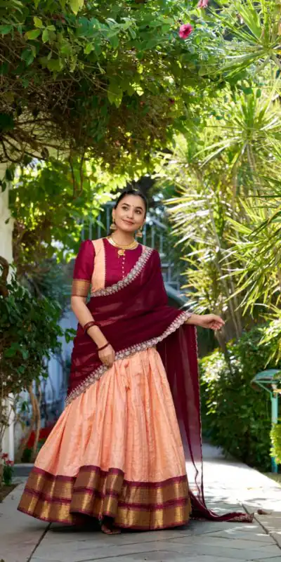 Peach Zari Chex Weaving Work Lehenga Choli | Lehenga, Bollywood Lehenga, Creative Lehenga, Designer Lehenga, Embroidered Lehenga, Party Wear Lehenga