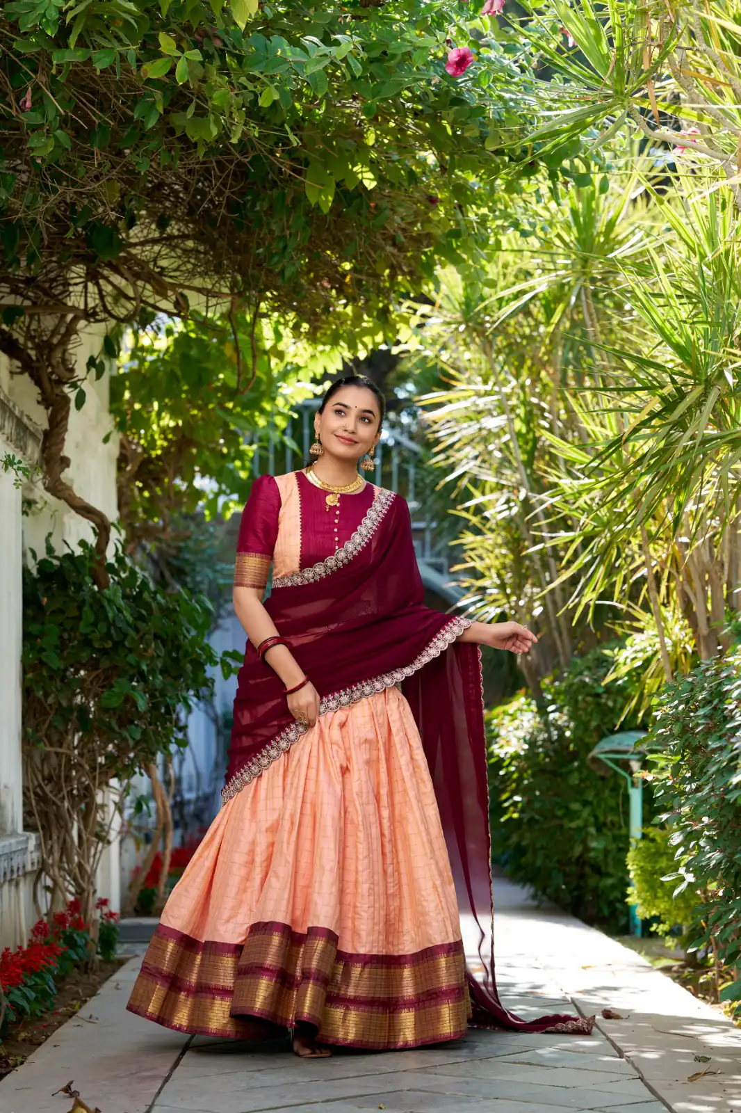Peach Zari Chex Weaving Work Lehenga Choli | Lehenga, Bollywood Lehenga, Creative Lehenga, Designer Lehenga, Embroidered Lehenga, Party Wear Lehenga