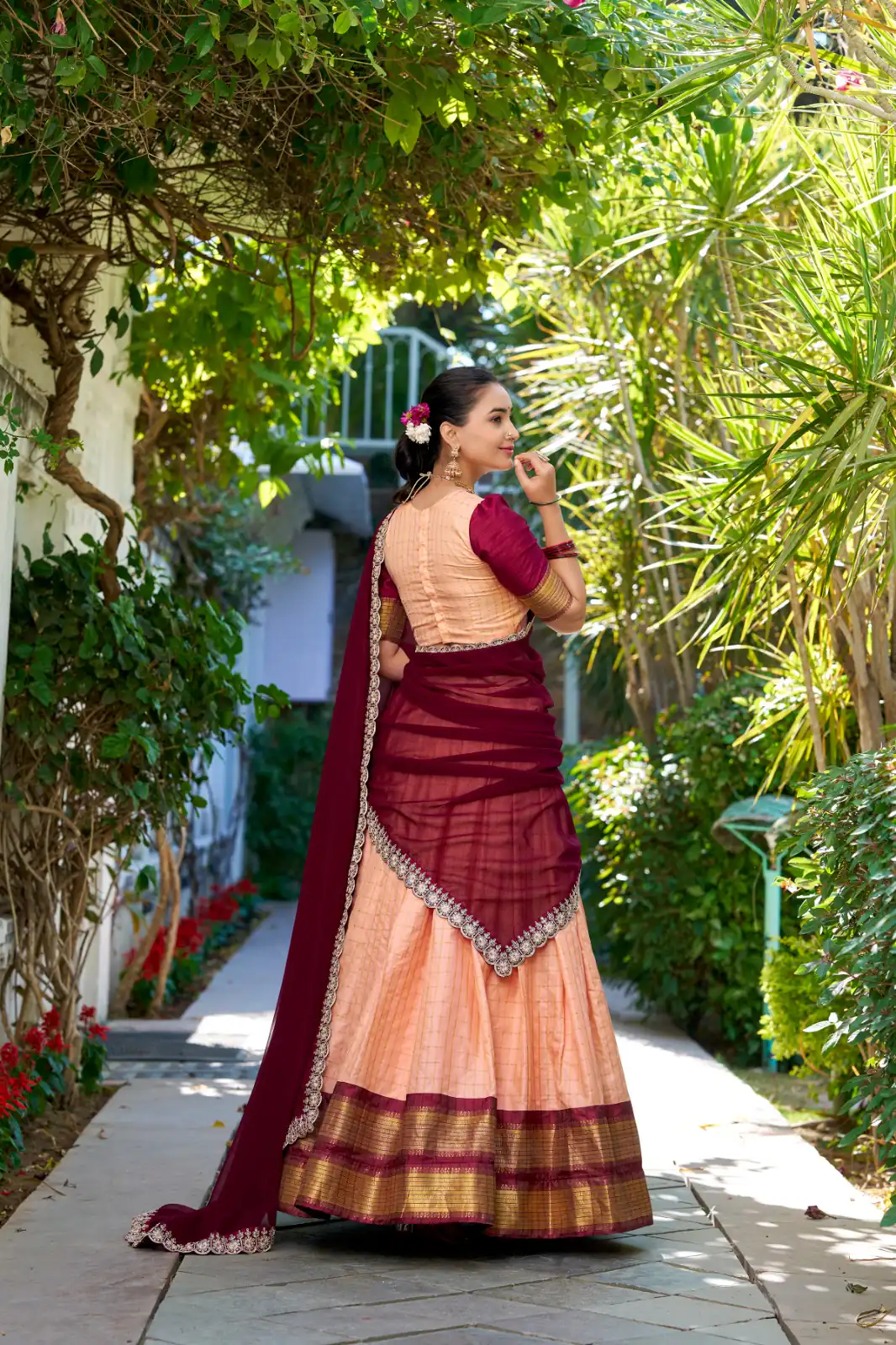 Peach Zari Chex Weaving Work Lehenga Choli | Lehenga, Bollywood Lehenga, Creative Lehenga, Designer Lehenga, Embroidered Lehenga, Party Wear Lehenga