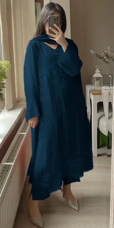 Peacock Blue Georgette Embroidery Work Salwar Suit | Jump Suits, Tops & Bottoms, Track Suits, Salwar suit, Casual Suits, Creative suits, Designer Suits, Palazzo Suits, Party Wear Suits, Patiala Suits, Straight Suits, Trendy Wear