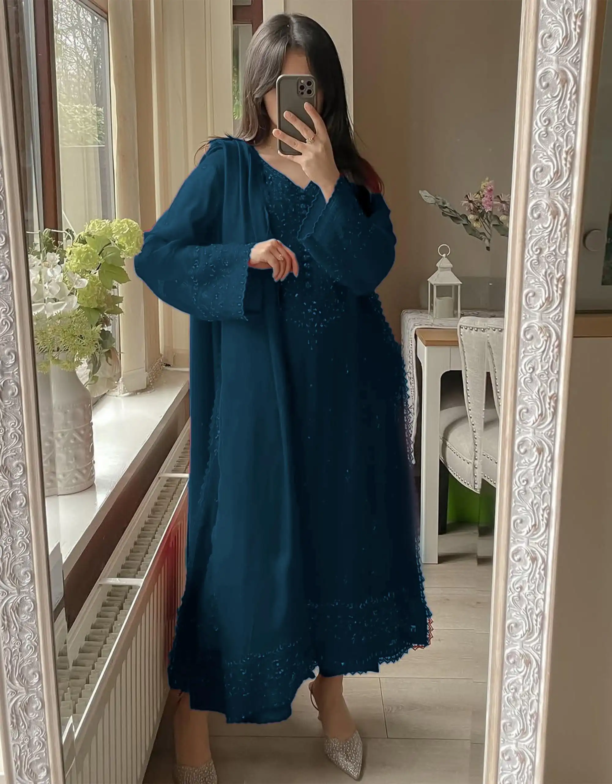 Peacock Blue Georgette Embroidery Work Salwar Suit | Jump Suits, Tops & Bottoms, Track Suits, Salwar suit, Casual Suits, Creative suits, Designer Suits, Palazzo Suits, Party Wear Suits, Patiala Suits, Straight Suits, Trendy Wear