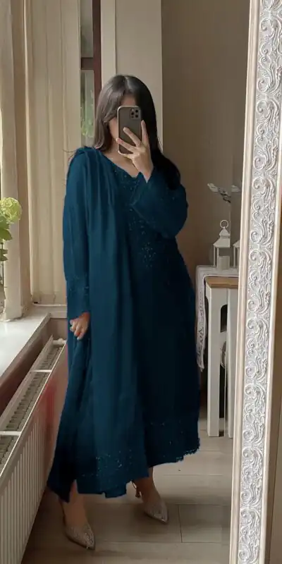 Peacock Blue Georgette Embroidery Work Salwar Suit | Jump Suits, Tops & Bottoms, Track Suits, Salwar suit, Casual Suits, Creative suits, Designer Suits, Palazzo Suits, Party Wear Suits, Patiala Suits, Straight Suits, Trendy Wear