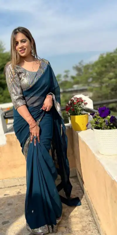 Peacock Blue Georgette Sequence Work Lace Saree | Sarees, Bollywood Sarees, Creative Sarees, Designer Sarees, Embroidered Sarees, Ethnic Saree, Modern Digital sarees, Party Wear Sarees