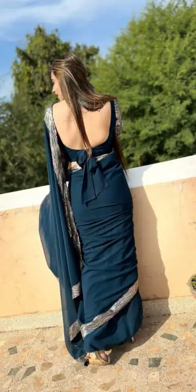 Peacock Blue Georgette Sequence Work Lace Saree | Sarees, Bollywood Sarees, Creative Sarees, Designer Sarees, Embroidered Sarees, Ethnic Saree, Modern Digital sarees, Party Wear Sarees