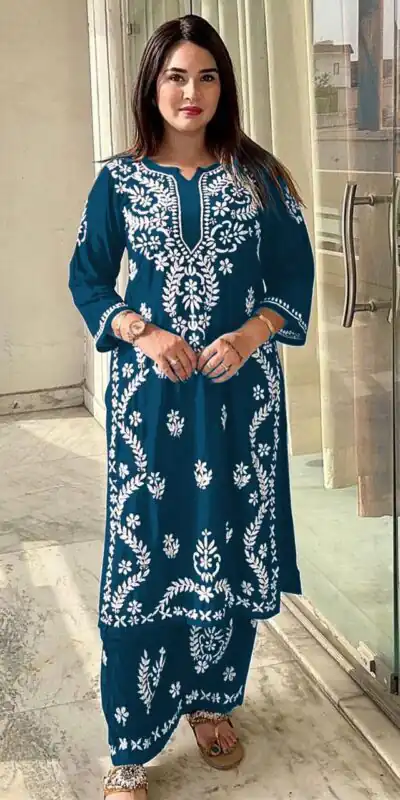 Peacock Blue Rayon Wid Lakhnavi  Style Work Kurti | Kurti, Bollywood Kurti, Creative Kurtis, Designer Kurti, Party Wear Kurti, Selfie Kurti