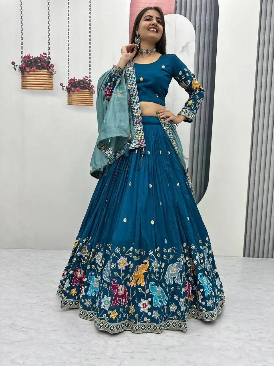 Peacock Blue Vichitra Silk Lace Border Work Lehenga Choli | Lehenga, Bollywood Lehenga, Creative Lehenga, Designer Lehenga, Embroidered Lehenga, Party Wear Lehenga