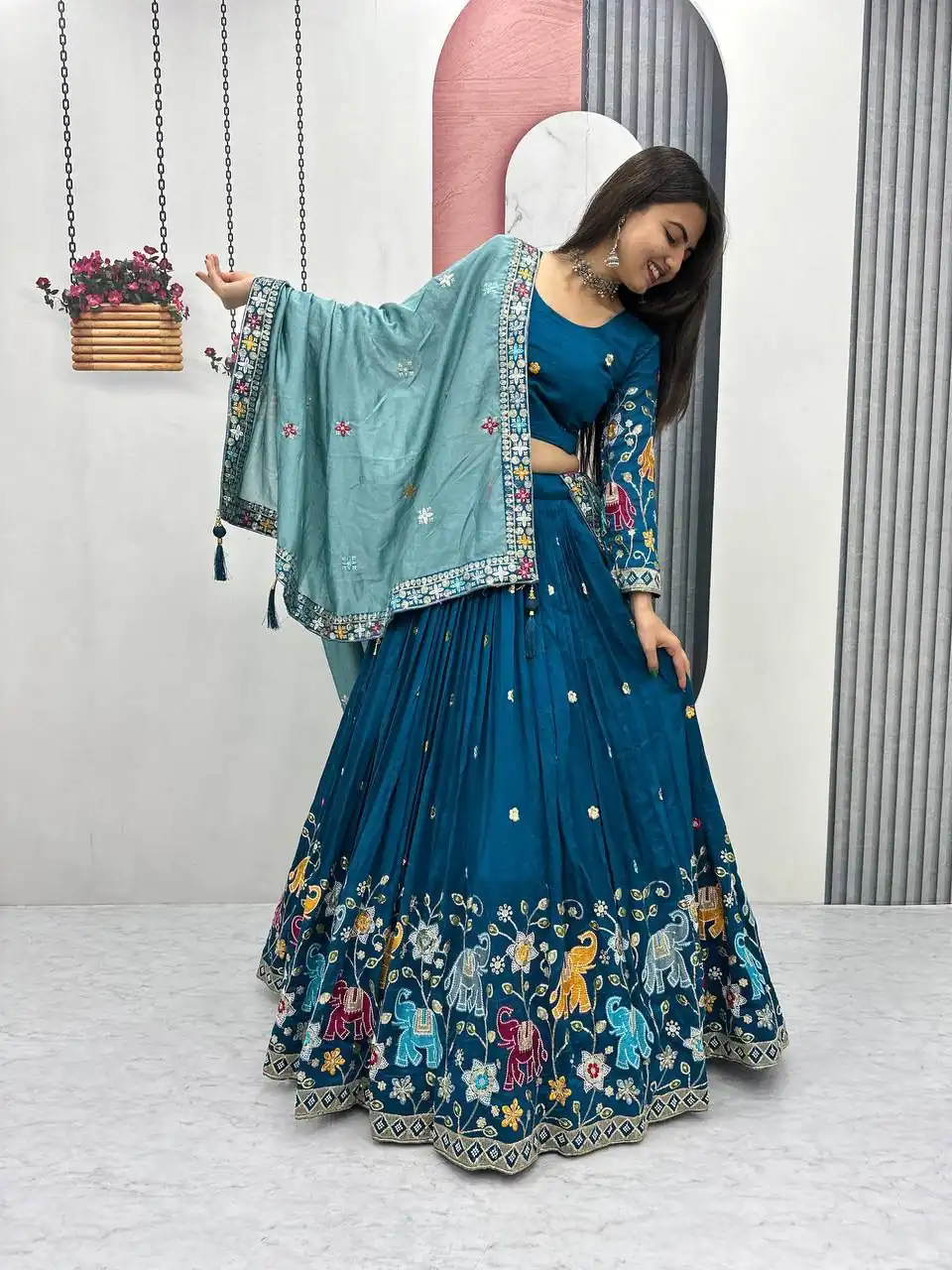 Peacock Blue Vichitra Silk Lace Border Work Lehenga Choli | Lehenga, Bollywood Lehenga, Creative Lehenga, Designer Lehenga, Embroidered Lehenga, Party Wear Lehenga