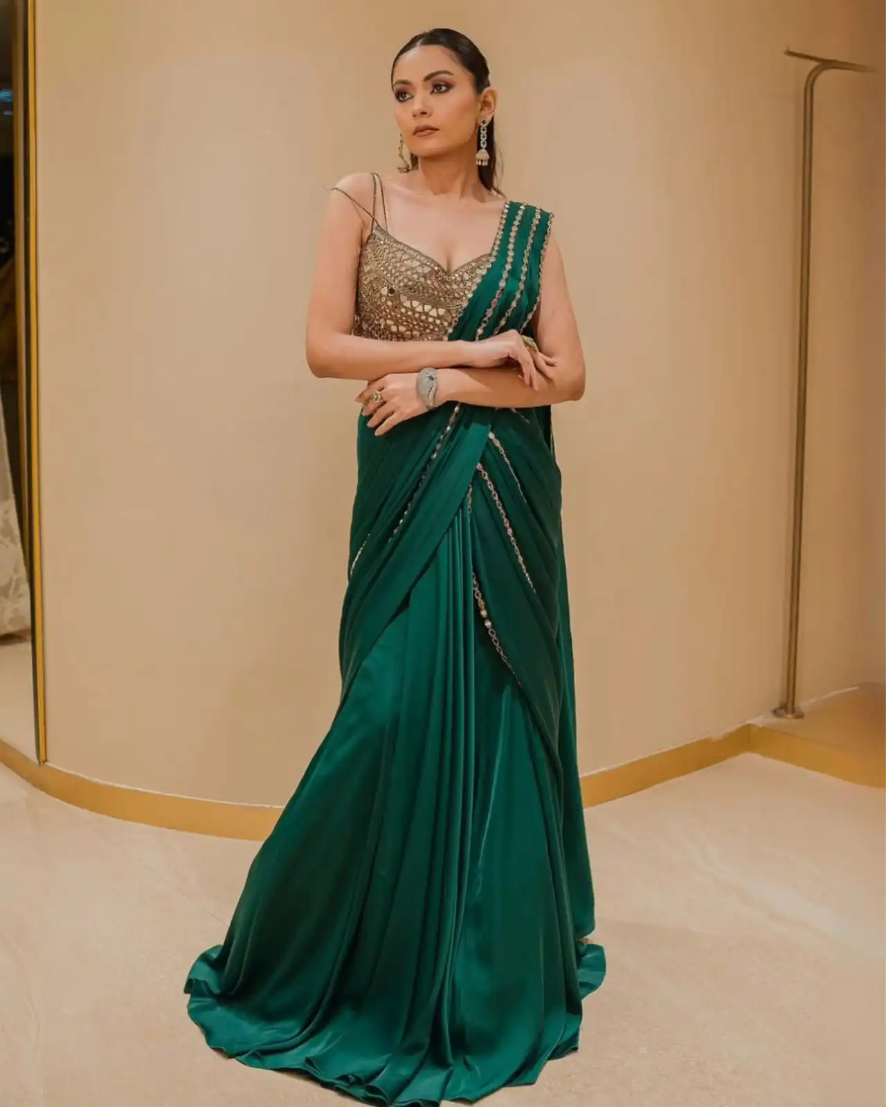 Peacock Green Faux Georgette Mirror Work Saree | Sarees, Bollywood Sarees, Creative Sarees, Designer Sarees, Embroidered Sarees, Ethnic Saree, Modern Digital sarees, Party Wear Sarees