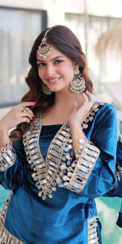 Perfect Blue 9000 Velvet Mirror Embroidery Work Salwar Suit | Jump Suits, Salwar suit, Casual Suits, Creative suits, Designer Suits, Palazzo Suits, Party Wear Suits, Patiala Suits, Straight Suits