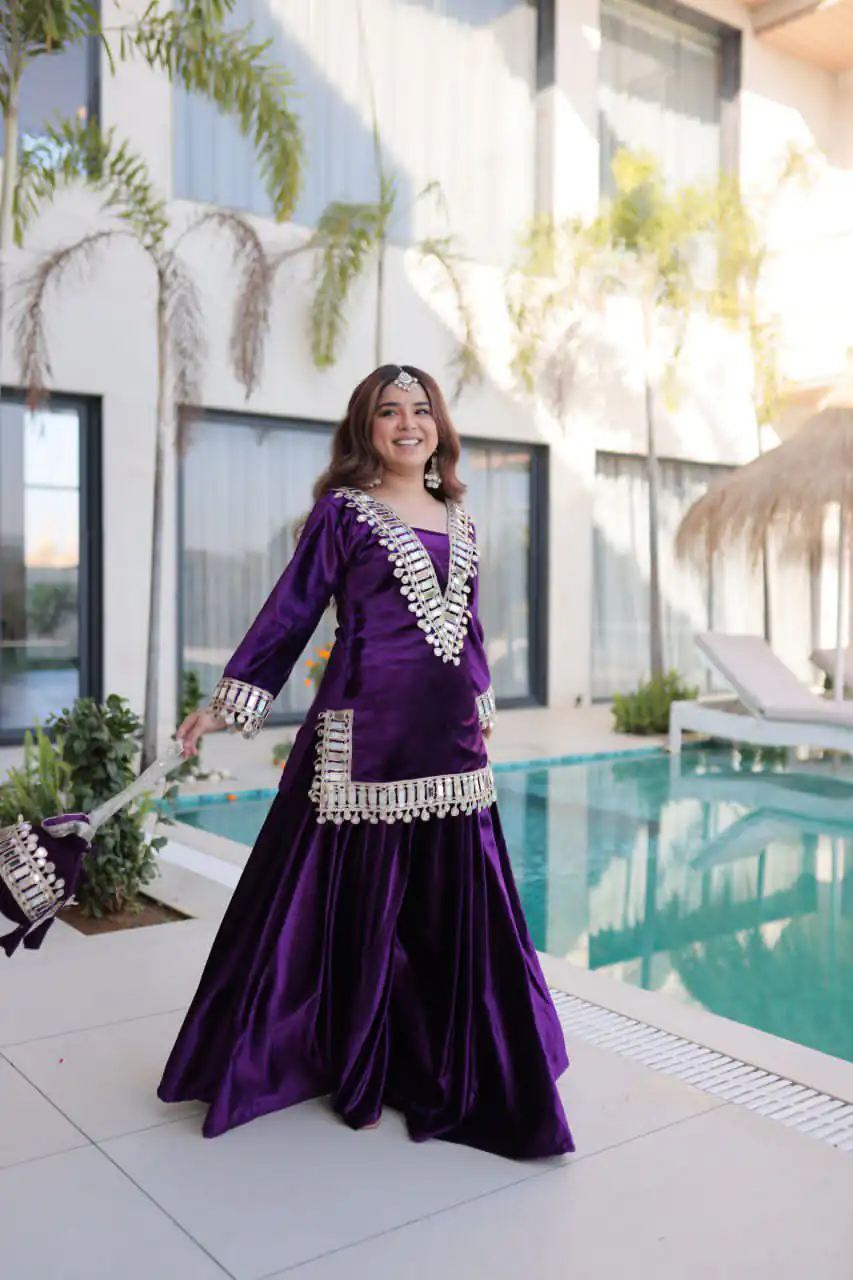 Perfect Purple 9000 Velvet Mirror Work Salwar Suit | Jump Suits, Salwar suit, Casual Suits, Creative suits, Designer Suits, Palazzo Suits, Party Wear Suits, Patiala Suits, Straight Suits