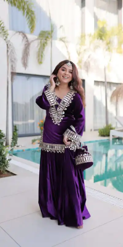 Perfect Purple 9000 Velvet Mirror Work Salwar Suit | Jump Suits, Salwar suit, Casual Suits, Creative suits, Designer Suits, Palazzo Suits, Party Wear Suits, Patiala Suits, Straight Suits