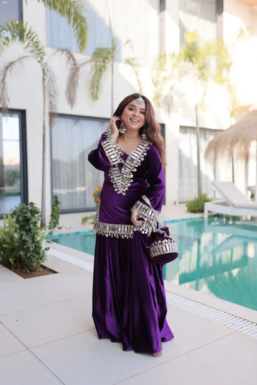 Perfect Purple 9000 Velvet Mirror Work Salwar Suit | Jump Suits, Salwar suit, Casual Suits, Creative suits, Designer Suits, Palazzo Suits, Party Wear Suits, Patiala Suits, Straight Suits