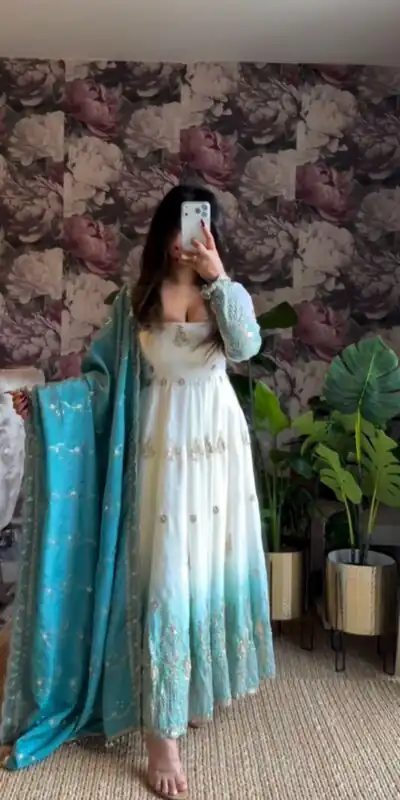 Perfect White Star Georgette Sequence Work Salwar Suit | Anarkali Suits, Bollywood Anarkali, Creative-Anarkali, Designer Anarkali, Embroidered Anarkali, Party Wear Anarkali