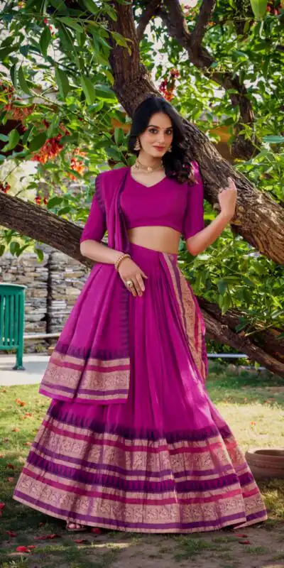Pink Chanderi Plain Lehenga Choli | Lehenga, Bollywood Lehenga, Creative Lehenga, Designer Lehenga, Embroidered Lehenga, Party Wear Lehenga