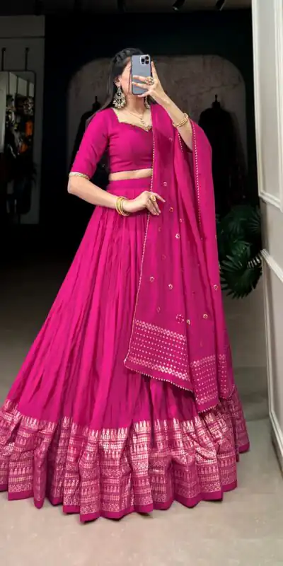Pink Chanderi Plain With Zari Weaving Work Border Lehenga Choli | Lehenga, Bollywood Lehenga, Creative Lehenga, Designer Lehenga, Embroidered Lehenga, Party Wear Lehenga