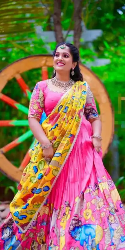 Pink Chent Crap Kalamkari Print Lehenga Choli | Lehenga, Bollywood Lehenga, Creative Lehenga, Designer Lehenga, Embroidered Lehenga, Party Wear Lehenga