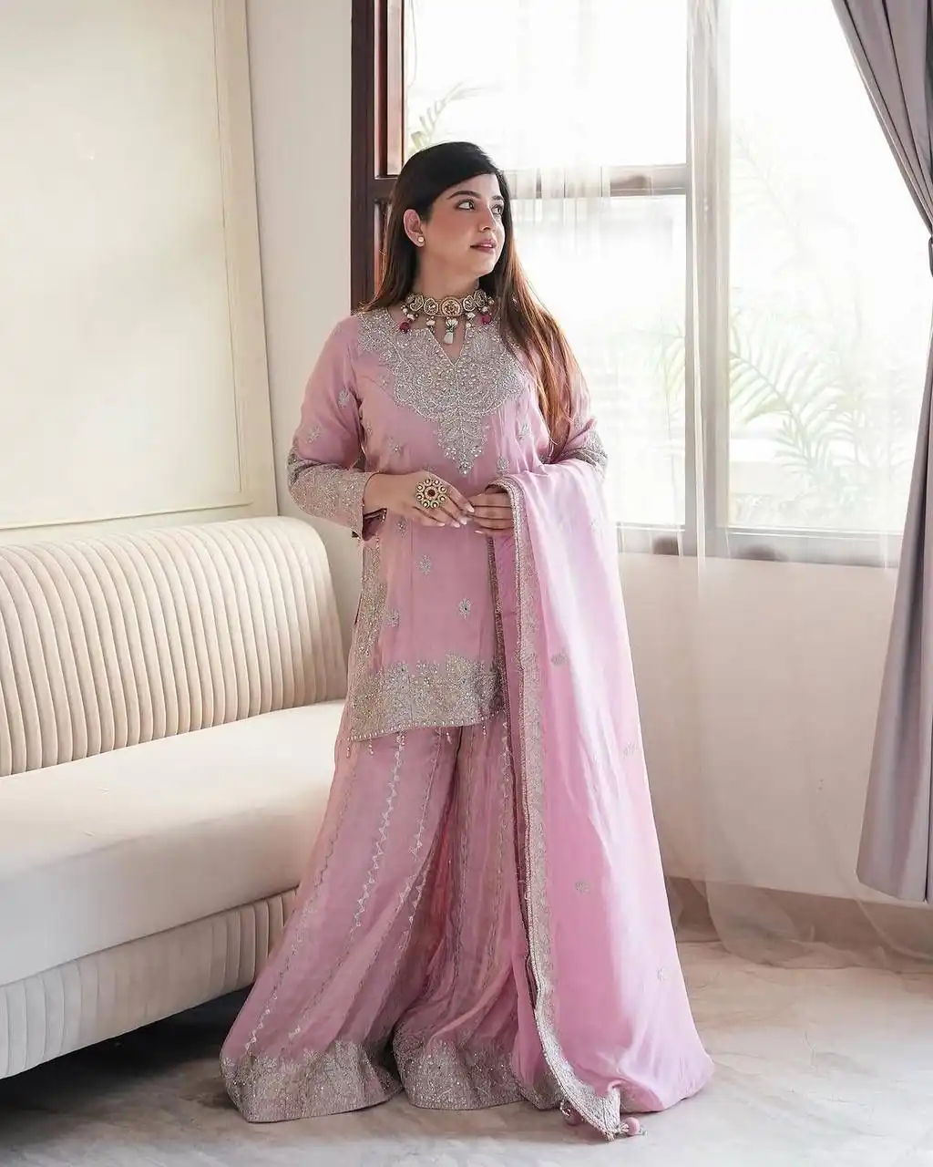 Pink Chinon Sequence Rivet Moti Salwar Suit | Jump Suits, Salwar suit, Casual Suits, Creative suits, Designer Suits, Palazzo Suits, Party Wear Suits, Patiala Suits, Straight Suits