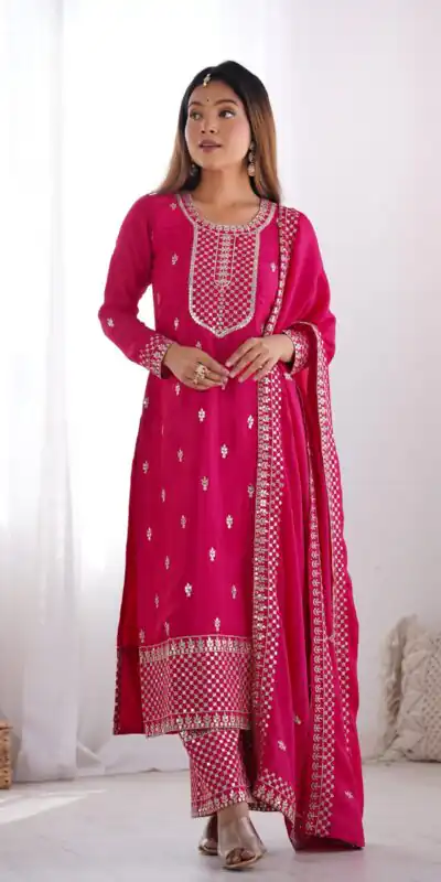 Pink Chinon Silk Embroidery Jari Work Salwar Suit | Jump Suits, Salwar suit, Casual Suits, Creative suits, Designer Suits, Palazzo Suits, Party Wear Suits, Patiala Suits, Straight Suits