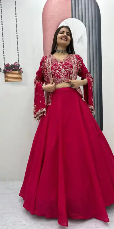 Pink Chinon Silk Thread Work Lehenga Choli | Lehenga, Bollywood Lehenga, Creative Lehenga, Designer Lehenga, Embroidered Lehenga, Party Wear Lehenga