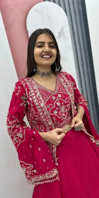 Pink Chinon Silk Thread Work Lehenga Choli | Lehenga, Bollywood Lehenga, Creative Lehenga, Designer Lehenga, Embroidered Lehenga, Party Wear Lehenga