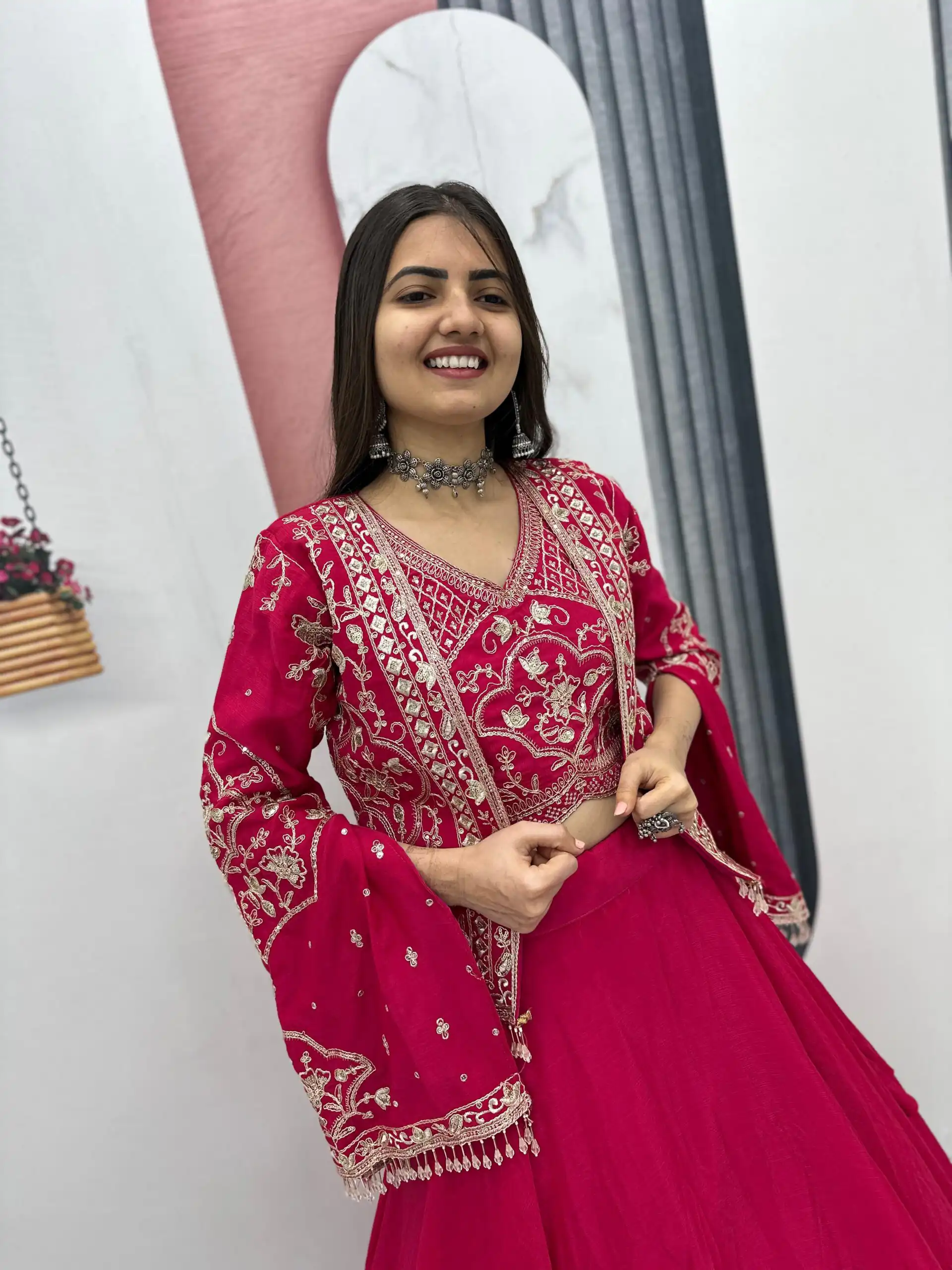 Pink Chinon Silk Thread Work Lehenga Choli | Lehenga, Bollywood Lehenga, Creative Lehenga, Designer Lehenga, Embroidered Lehenga, Party Wear Lehenga