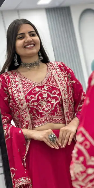 Pink Chinon Silk Thread Work Lehenga Choli | Lehenga, Bollywood Lehenga, Creative Lehenga, Designer Lehenga, Embroidered Lehenga, Party Wear Lehenga