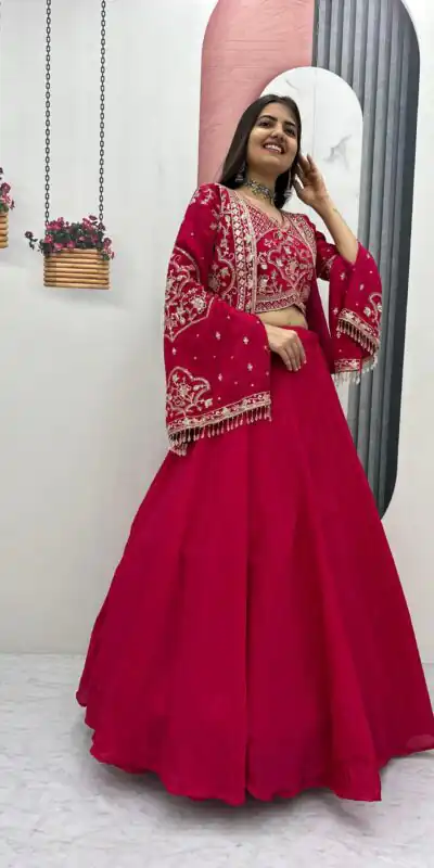 Pink Chinon Silk Thread Work Lehenga Choli | Lehenga, Bollywood Lehenga, Creative Lehenga, Designer Lehenga, Embroidered Lehenga, Party Wear Lehenga