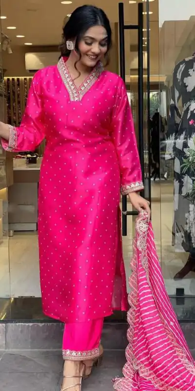 Pink Chinon Silk Wide Digital Print Coding Work Lace Salwar Suit | Jump Suits, Salwar suit, Casual Suits, Creative suits, Designer Suits, Palazzo Suits, Party Wear Suits, Patiala Suits, Straight Suits