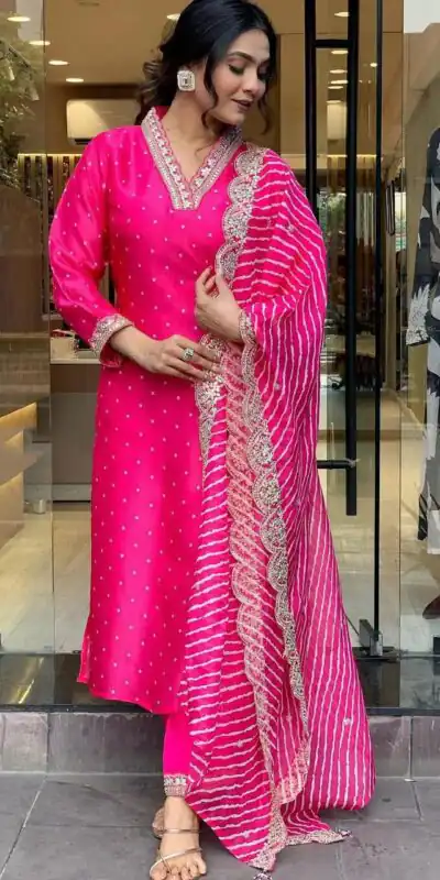 Pink Chinon Silk Wide Digital Print Coding Work Lace Salwar Suit | Jump Suits, Salwar suit, Casual Suits, Creative suits, Designer Suits, Palazzo Suits, Party Wear Suits, Patiala Suits, Straight Suits