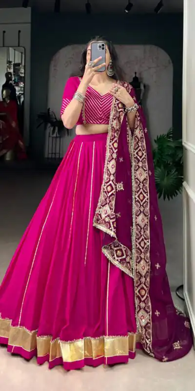 Pink Cotton Mirror Work Lehenga Choli | Lehenga, Bollywood Lehenga, Creative Lehenga, Designer Lehenga, Embroidered Lehenga, Party Wear Lehenga