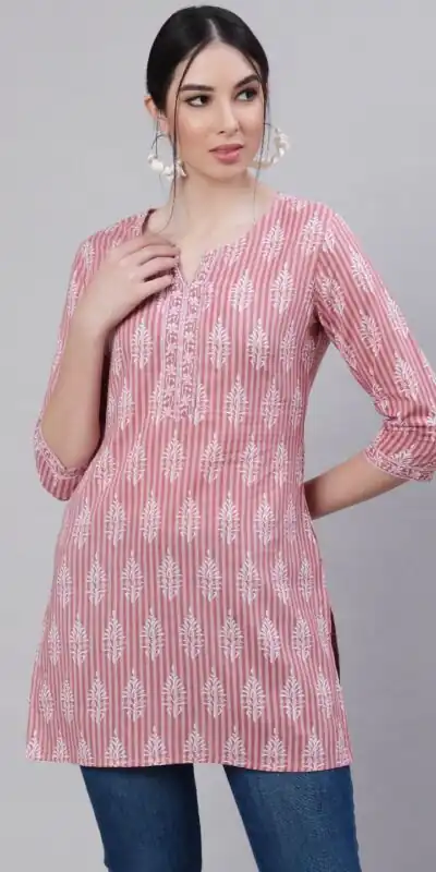 Pink Cotton Printed Kurti | Kurti, Bollywood Kurti, Creative Kurtis, Designer Kurti, Party Wear Kurti, Selfie Kurti