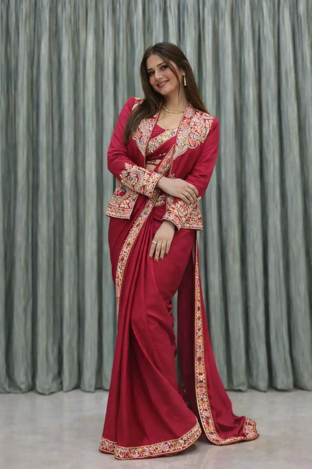 Pink Crap Silk Embroidery Work Saree | Sarees, Bollywood Sarees, Creative Sarees, Designer Sarees, Embroidered Sarees, Ethnic Saree, Modern Digital sarees, Party Wear Sarees