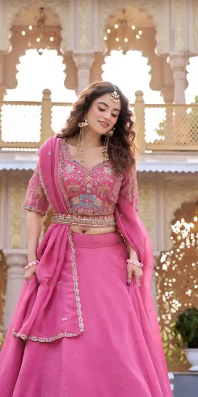 Pink Crunchy Embroidery Work Lehenga Choli | Lehenga, Bollywood Lehenga, Creative Lehenga, Designer Lehenga, Embroidered Lehenga, Party Wear Lehenga