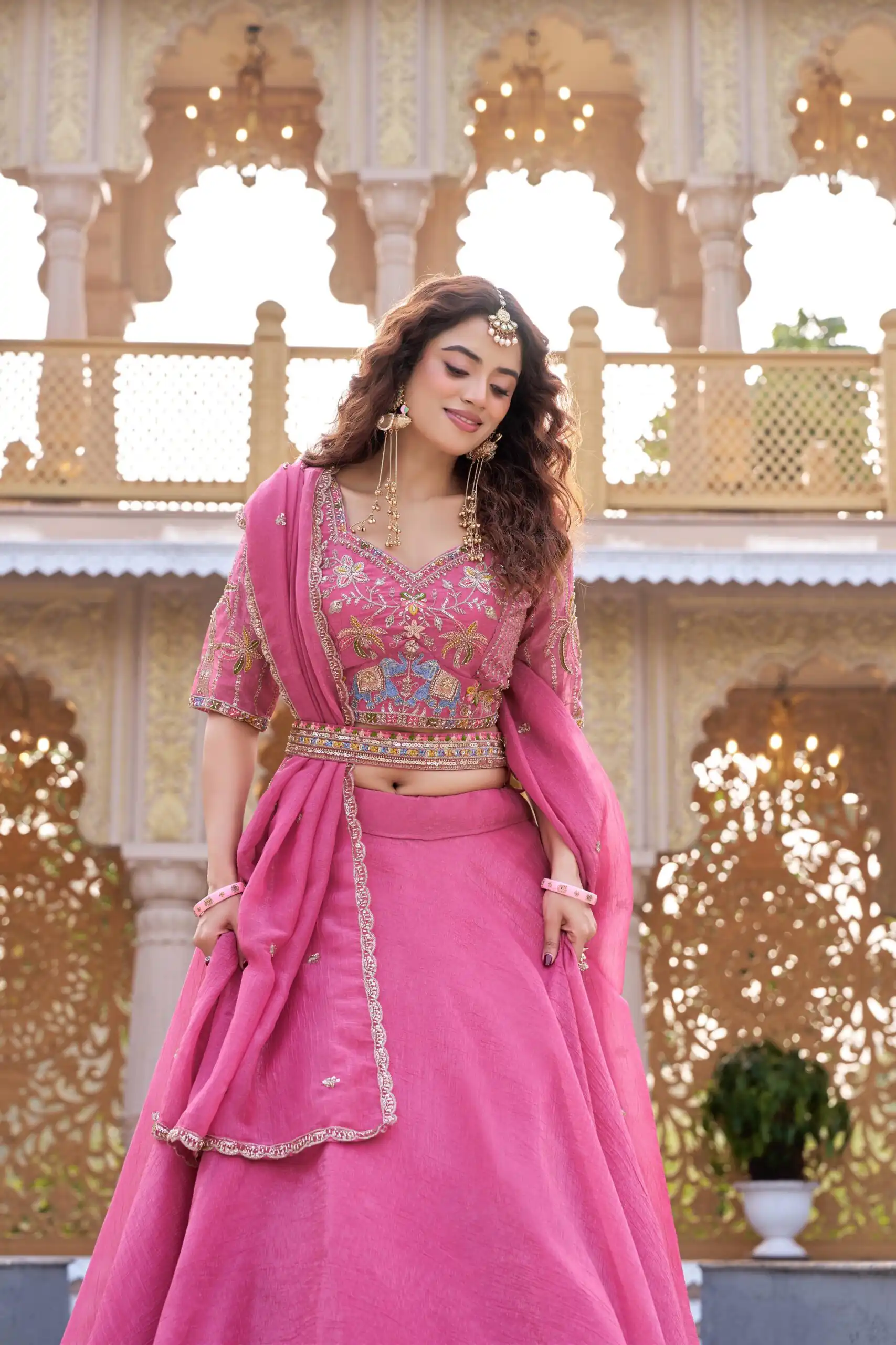 Pink Crunchy Embroidery Work Lehenga Choli | Lehenga, Bollywood Lehenga, Creative Lehenga, Designer Lehenga, Embroidered Lehenga, Party Wear Lehenga