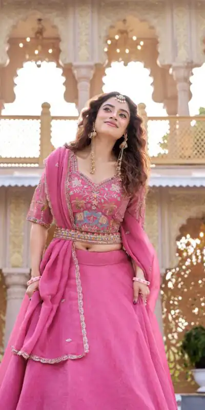 Pink Crunchy Embroidery Work Lehenga Choli | Lehenga, Bollywood Lehenga, Creative Lehenga, Designer Lehenga, Embroidered Lehenga, Party Wear Lehenga