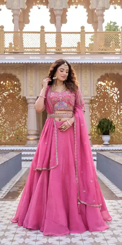 Pink Crunchy Embroidery Work Lehenga Choli | Lehenga, Bollywood Lehenga, Creative Lehenga, Designer Lehenga, Embroidered Lehenga, Party Wear Lehenga