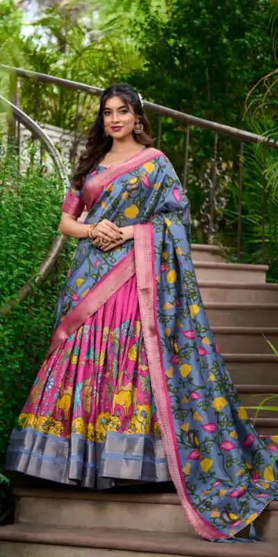 Pink Dola Silk Kalamkari Print Zari Lehenga Choli | Lehenga, Bollywood Lehenga, Creative Lehenga, Designer Lehenga, Embroidered Lehenga, Party Wear Lehenga