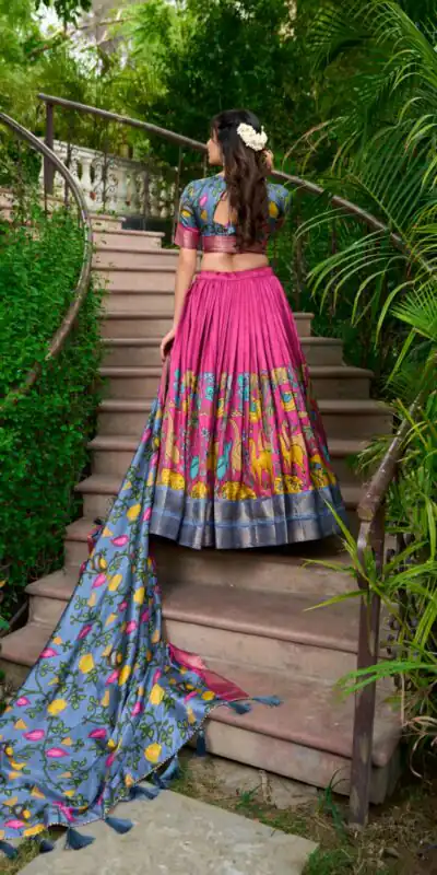Pink Dola Silk Kalamkari Print Zari Lehenga Choli | Lehenga, Bollywood Lehenga, Creative Lehenga, Designer Lehenga, Embroidered Lehenga, Party Wear Lehenga