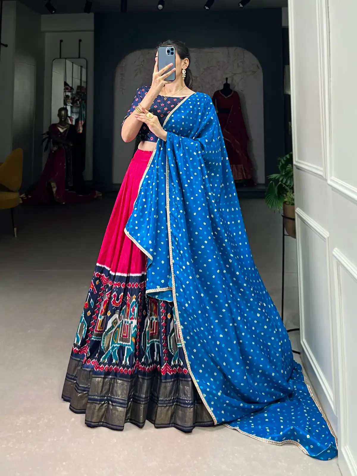 Pink Dola Silk Patola Bandhej Print Lehenga Choli | Jump Suits, Salwar suit, Casual Suits, Creative suits, Designer Suits, Palazzo Suits, Party Wear Suits, Patiala Suits, Straight Suits