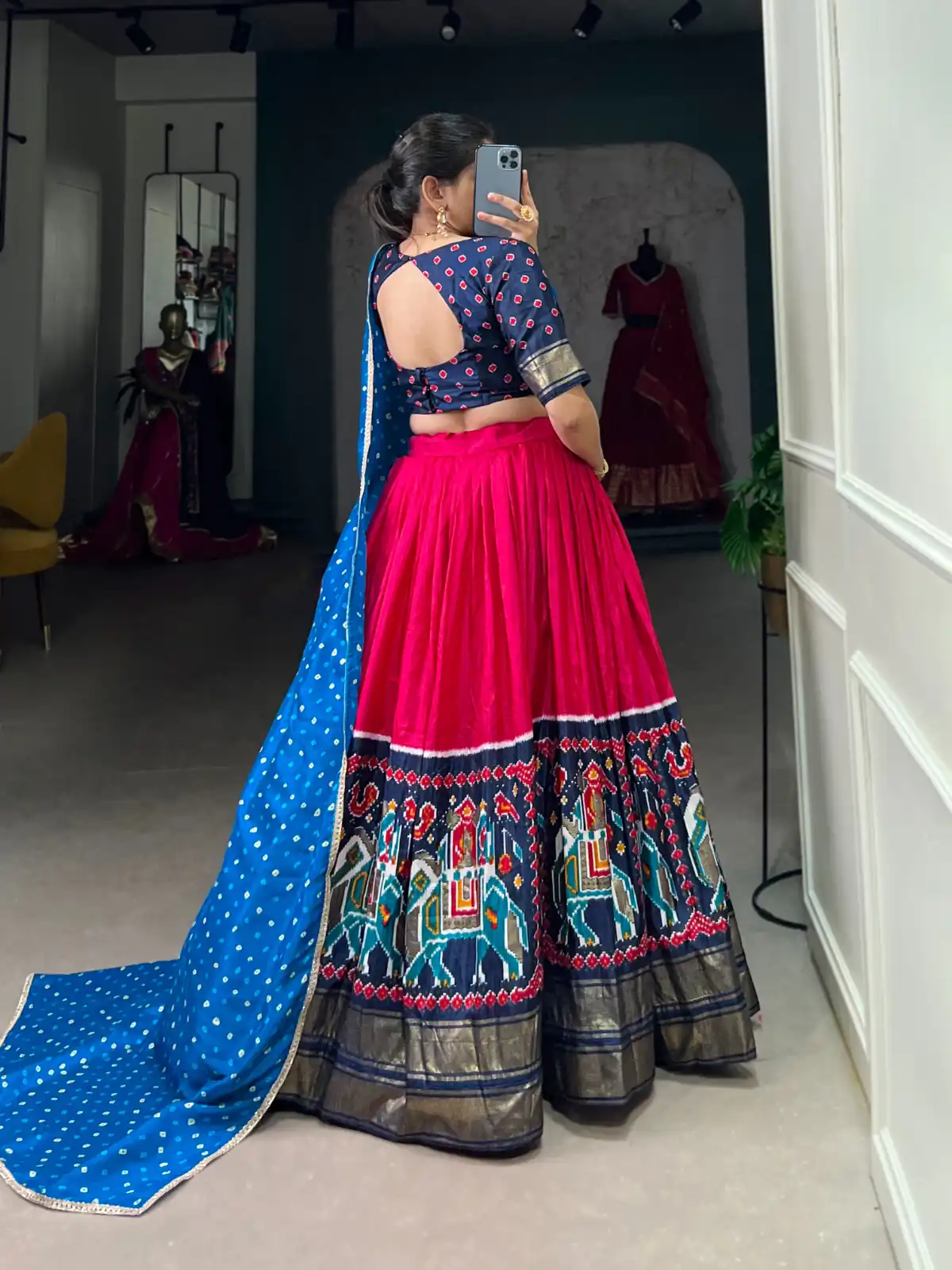 Pink Dola Silk Patola Bandhej Print Lehenga Choli | Jump Suits, Salwar suit, Casual Suits, Creative suits, Designer Suits, Palazzo Suits, Party Wear Suits, Patiala Suits, Straight Suits