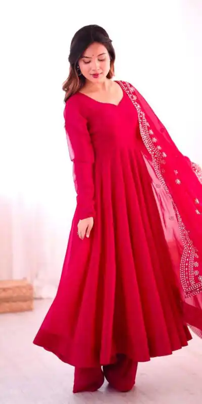 Pink Fandy Silk Embroidery Work Gown | Gowns, Bollywood Gowns, Creative Gowns, Designer Gowns, Embroidered Gowns, Party Wear Gowns