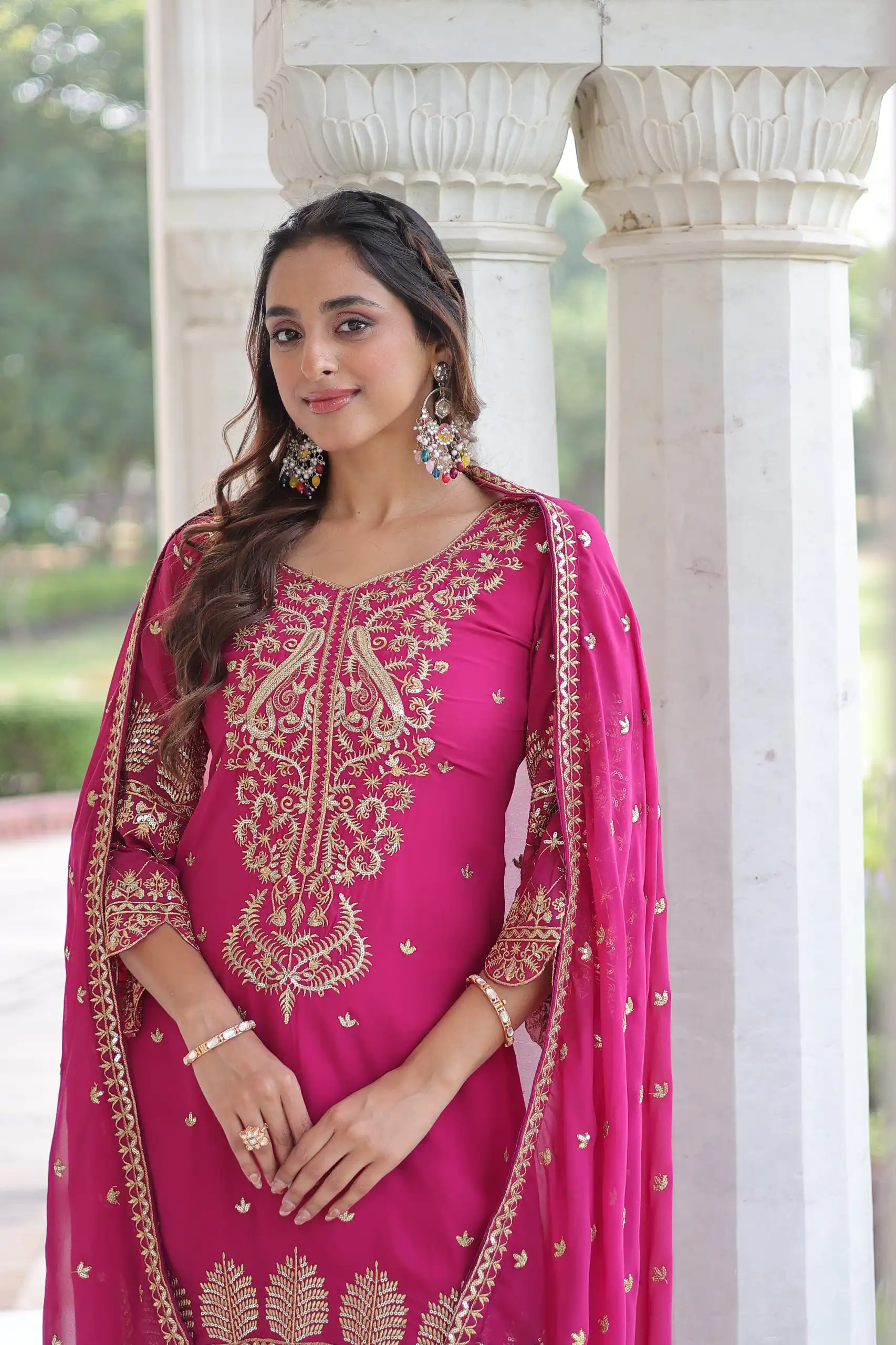 Pink Faux Blooming Embroidered Work Salwar Suit | Jump Suits, Salwar suit, Casual Suits, Creative suits, Designer Suits, Palazzo Suits, Party Wear Suits, Patiala Suits, Straight Suits