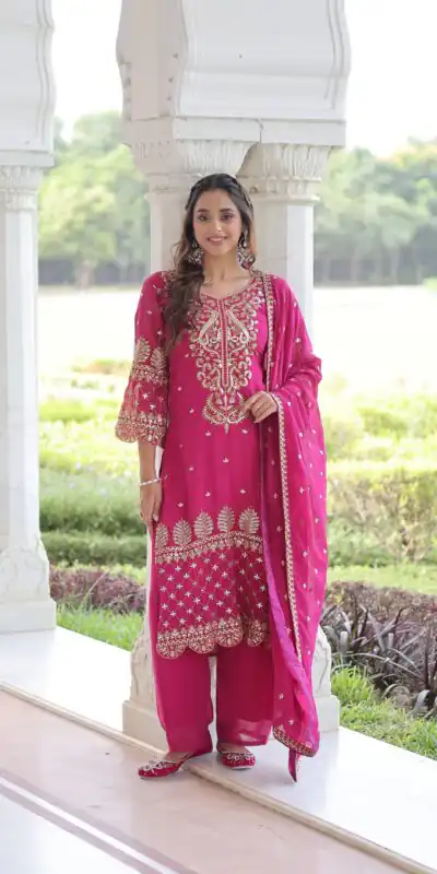 Pink Faux Blooming Embroidered Work Salwar Suit | Jump Suits, Salwar suit, Casual Suits, Creative suits, Designer Suits, Palazzo Suits, Party Wear Suits, Patiala Suits, Straight Suits