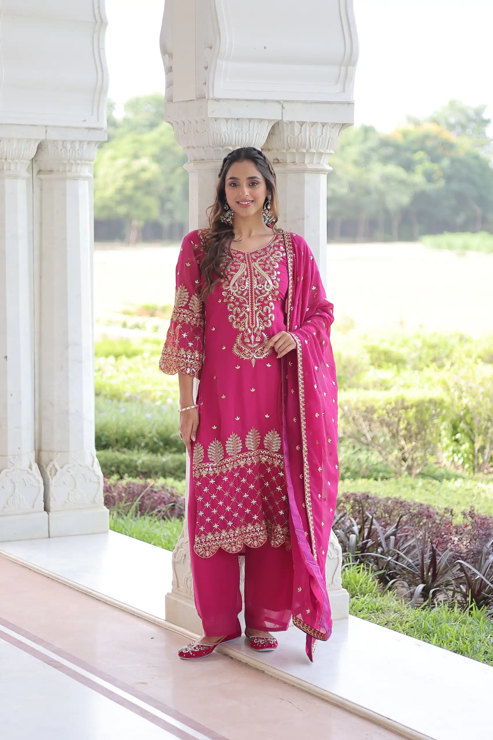 Pink Faux Blooming Embroidered Work Salwar Suit | Jump Suits, Salwar suit, Casual Suits, Creative suits, Designer Suits, Palazzo Suits, Party Wear Suits, Patiala Suits, Straight Suits